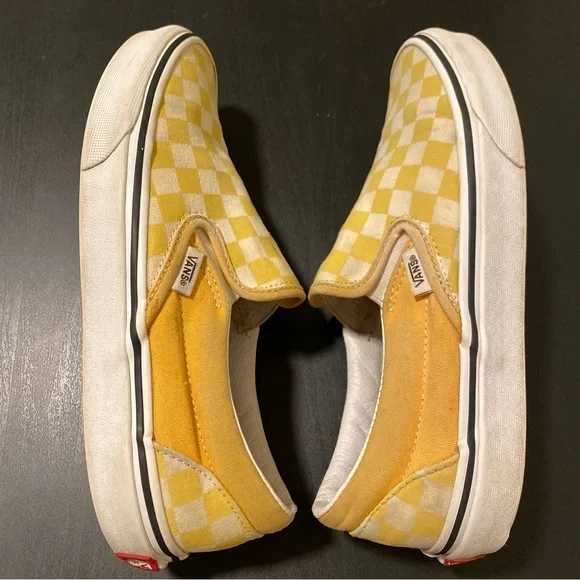 SOLD | Yellow Checkerboard Slip On Vans - Picture 5 of 9